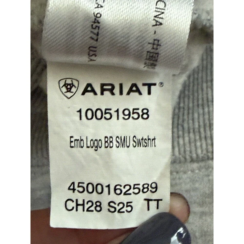 Ariat Women's Gray Fleece Pink Logo Pullover Sweatshirt Western See Measurements